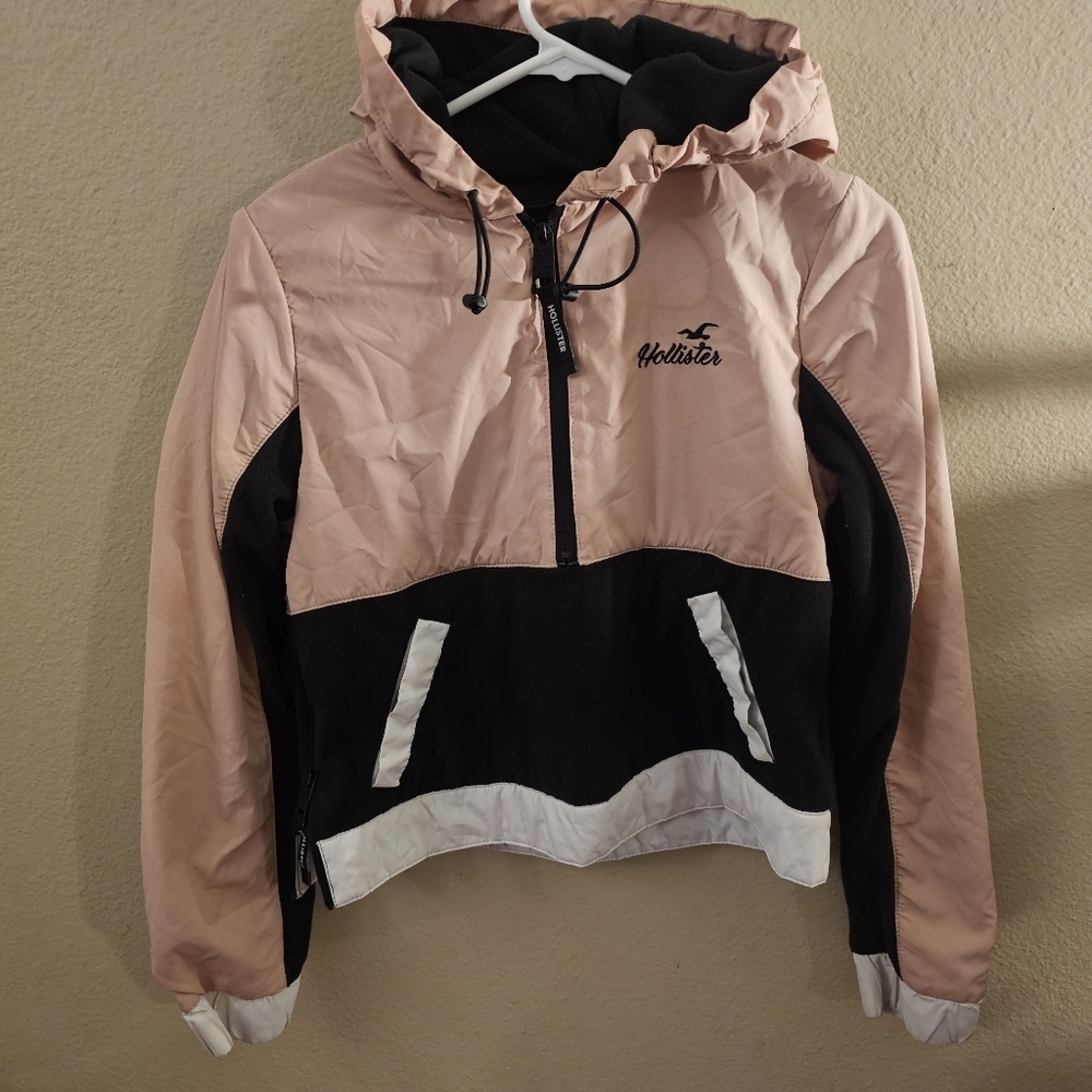 Pink and Black Windbreaker Jacket by Hollister